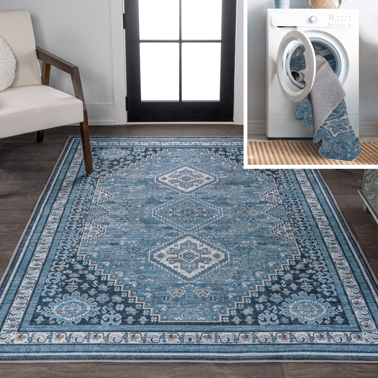 Dalyan-Geometric-Medallions-Machine-Washable-Area-Rug-Area-Rugs