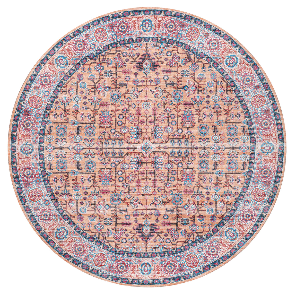 Kemer All-Over Persian Machine-Washable Round Area Rug
