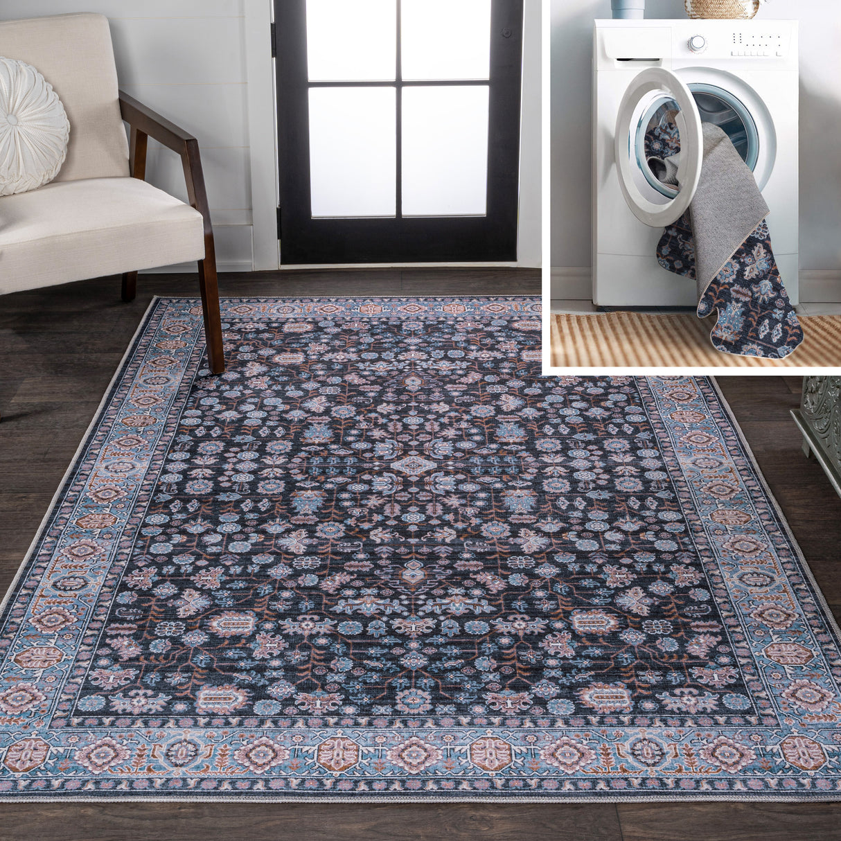 Kemer All-Over Persian Machine-Washable Area Rug
