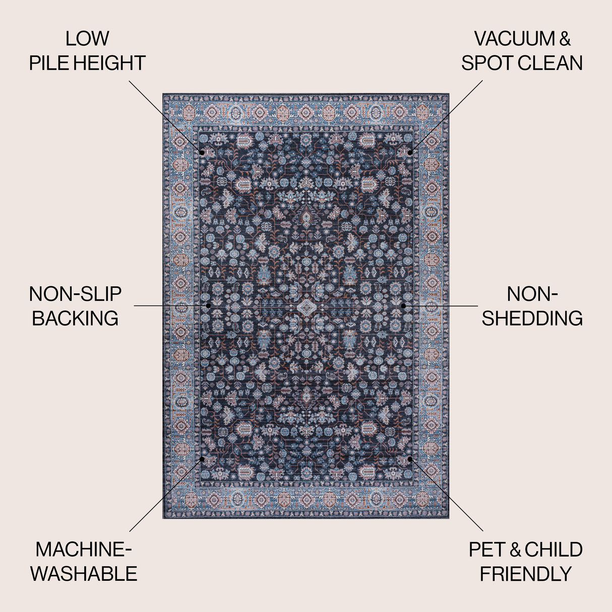 Kemer All-Over Persian Machine-Washable Area Rug