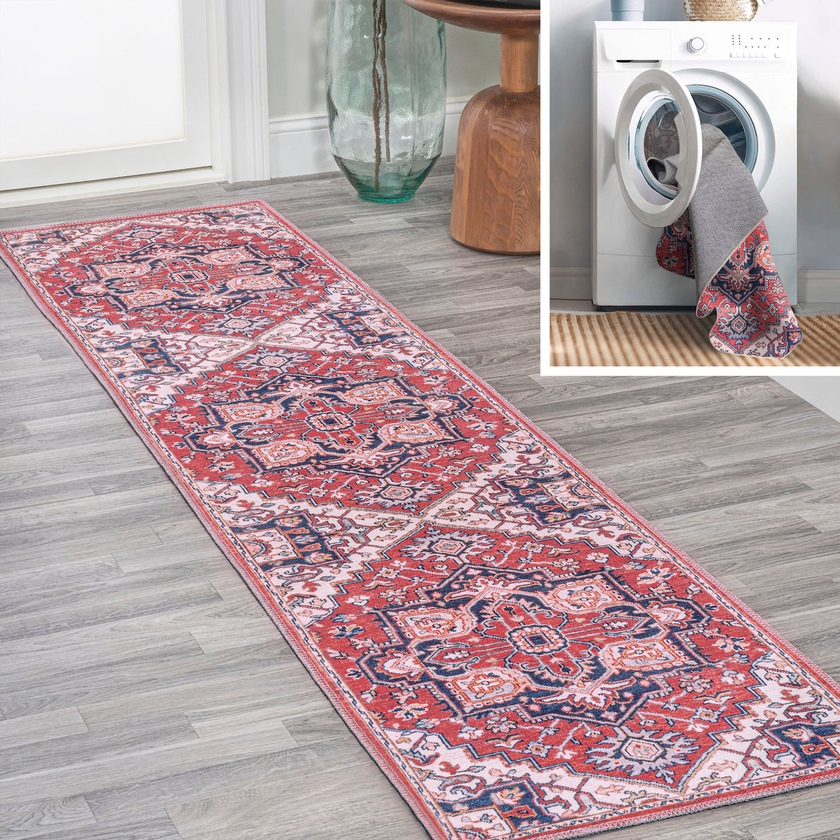 Cirali Ornate Large Medallion Machine-Washable Runner Rug