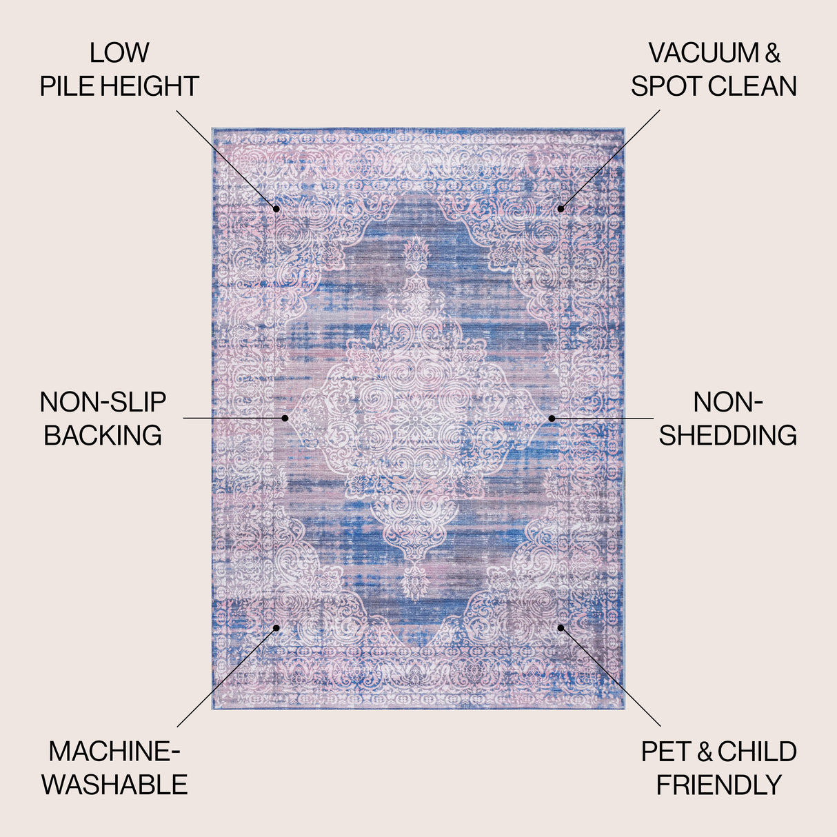 Regis Bohemian Medallion Machine-Washable Area Rug