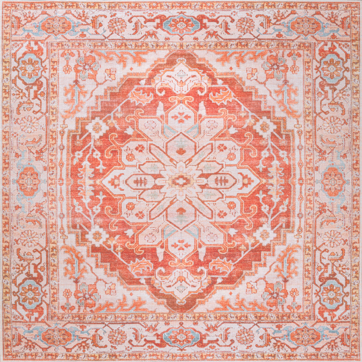 Asa Ornate Medallion Machine-Washable Square Area Rug