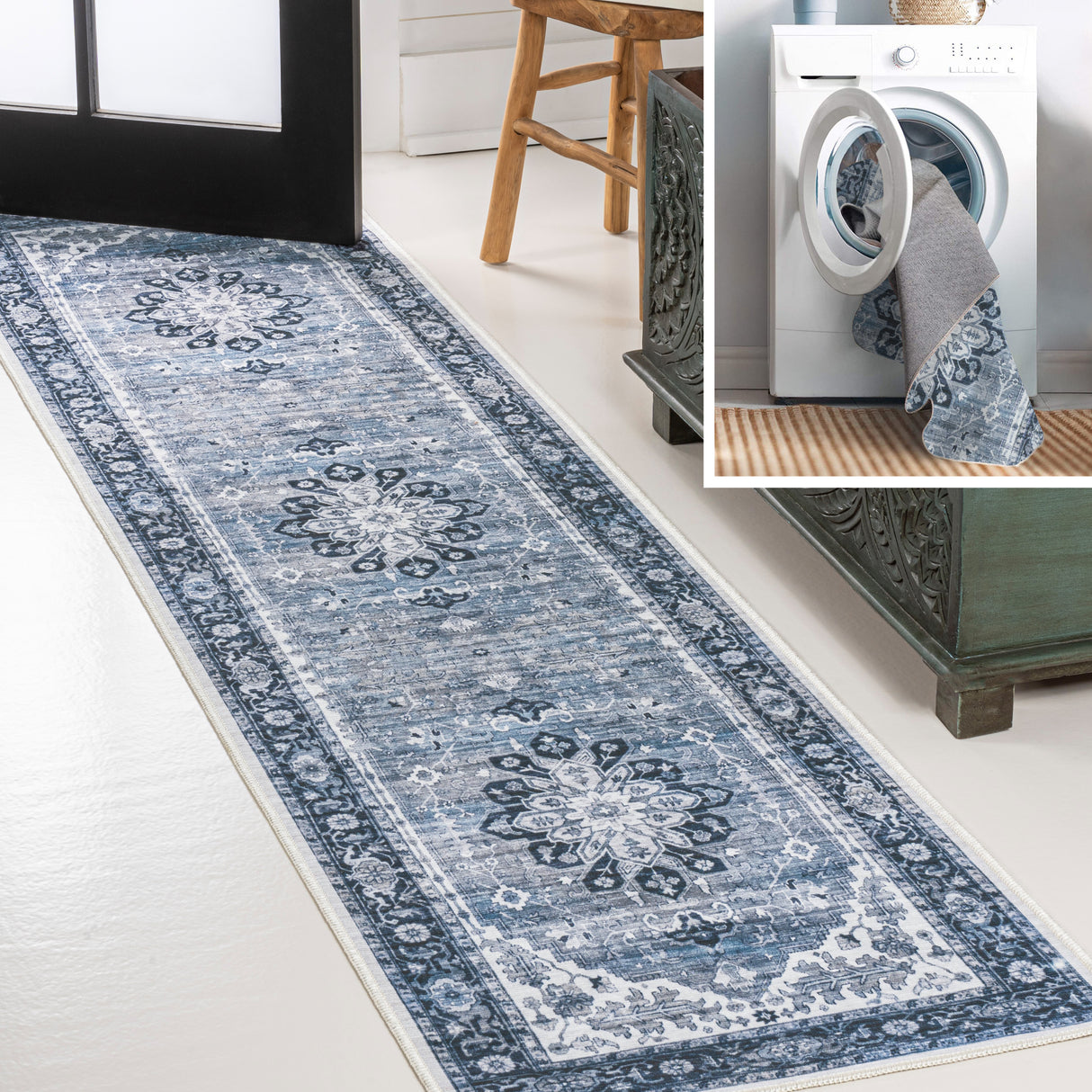 Asa Ornate Medallion Machine-Washable Runner Rug