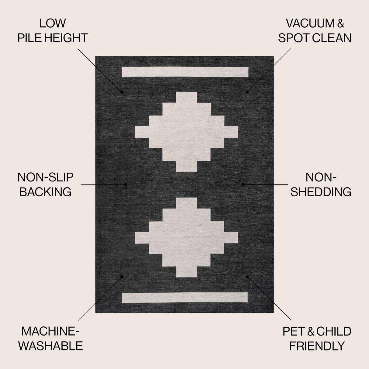 Adriel Geometric Tribal Machine-Washable Area Rug