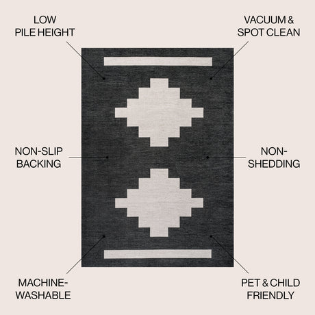 Adriel Geometric Tribal Machine-Washable Area Rug