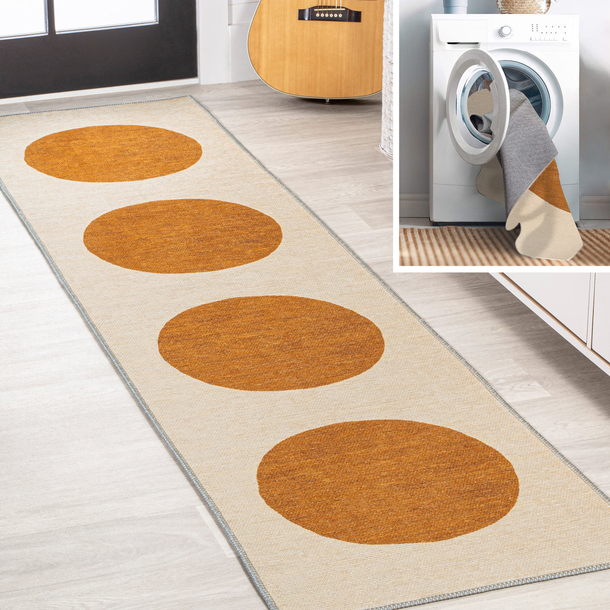 Cirkel Minimalist Geometric Dot Machine-Washable Runner Rug