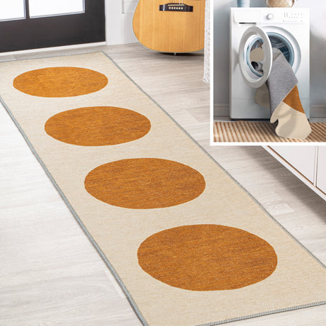 Cirkel Minimalist Geometric Dot Machine-Washable Runner Rug
