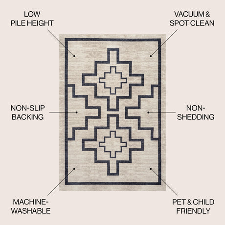 Ashkii Minimalist Medallion Machine-Washable Area Rug