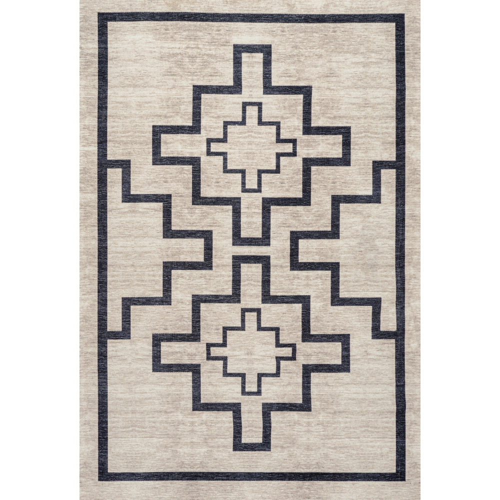 Ashkii Minimalist Medallion Machine-Washable Runner Rug