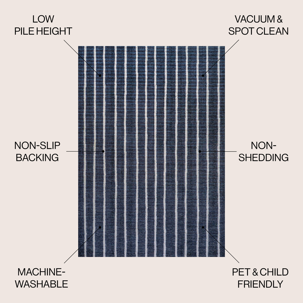 Rand Distressed Ticking Stripe Machine-Washable Area Rug
