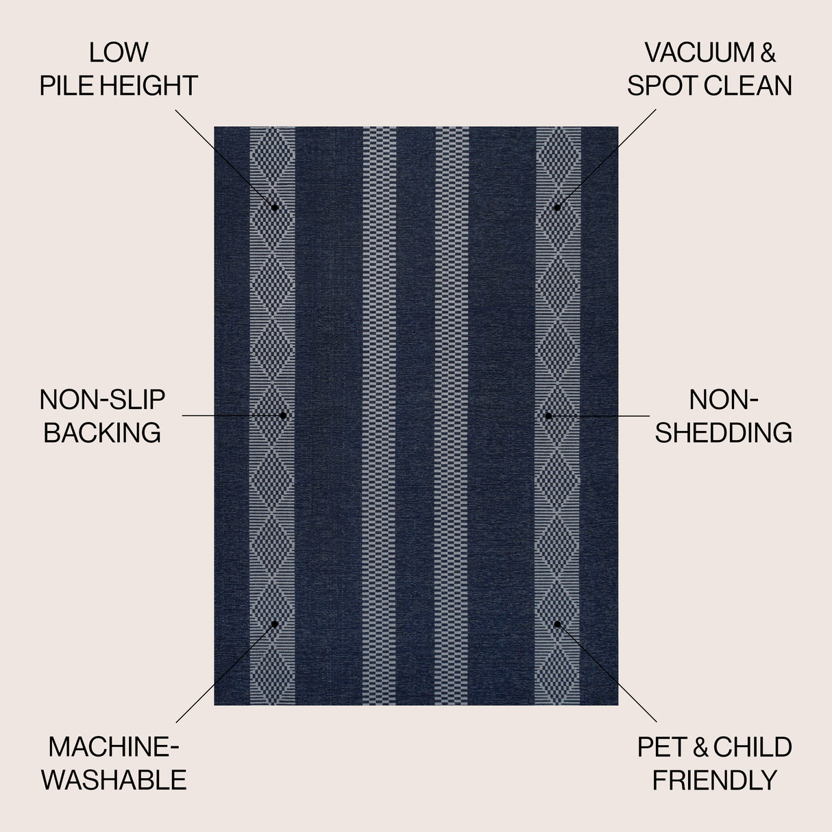 Nautisk Trellis Stripe Machine-Washable Area Rug