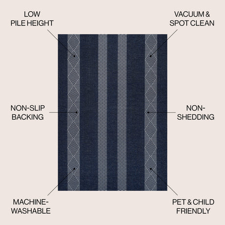 Nautisk Trellis Stripe Machine-Washable Area Rug