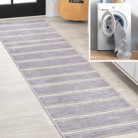 Bande-Distressed-Ticking-Stripe-Machine-Washable-Runner-Rug-Runner-Rugs