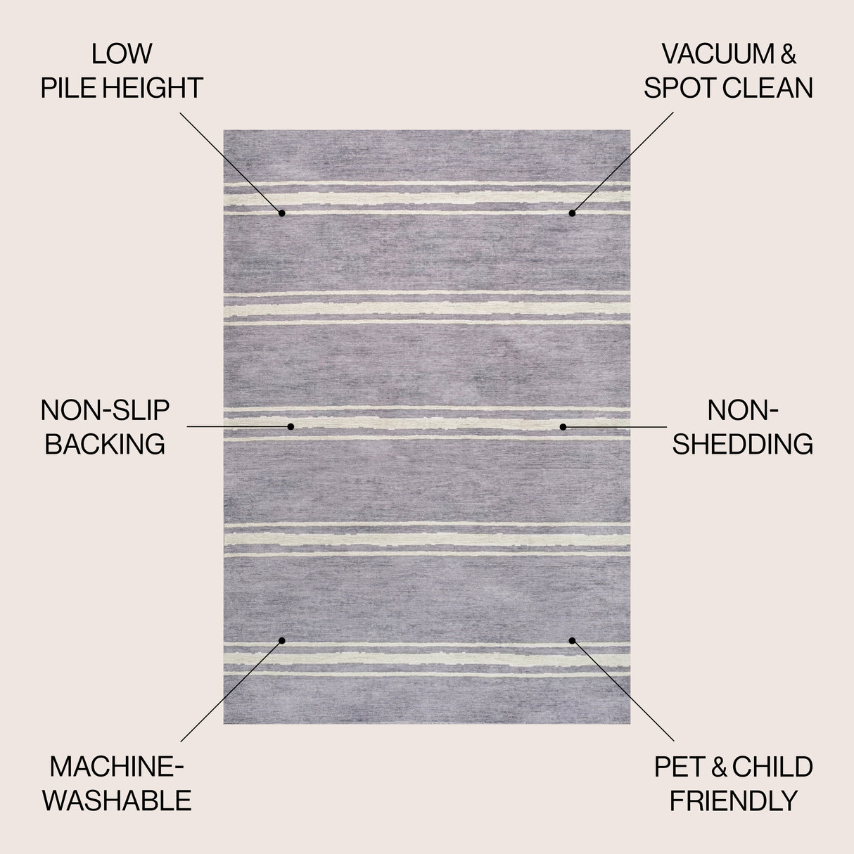 Bande Distressed Ticking Stripe Machine-Washable Area Rug