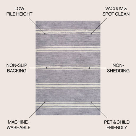 Bande Distressed Ticking Stripe Machine-Washable Area Rug