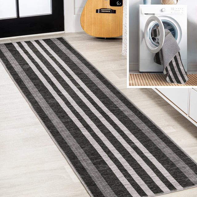 Vichy-Geometric-Striped-Machine-Washable-Runner-Rug-Runner-Rugs