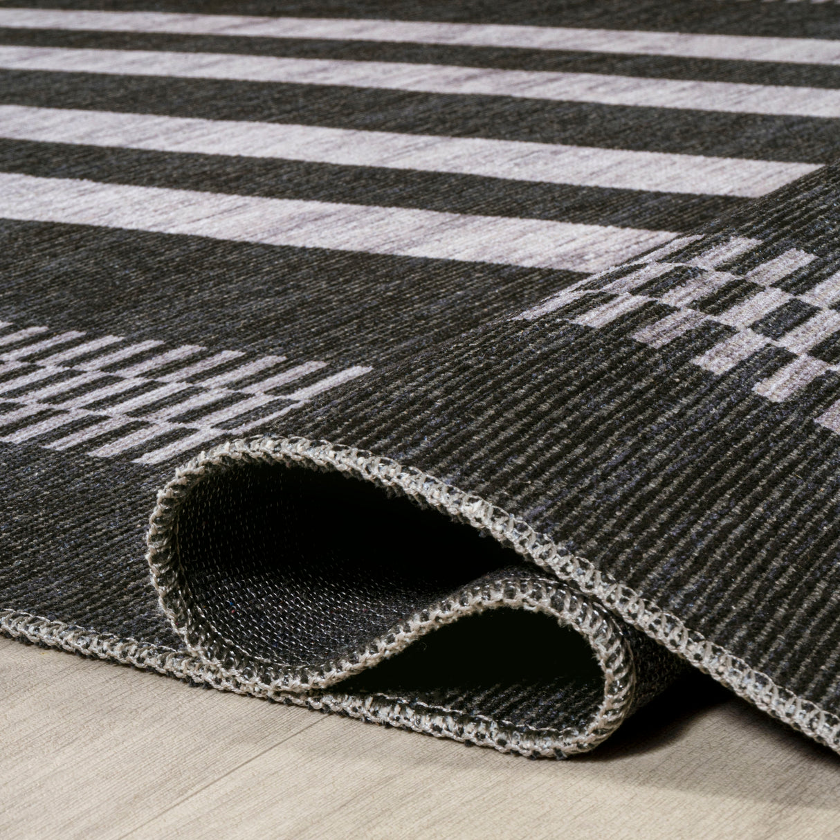 Vichy Geometric Striped Machine-Washable Area Rug