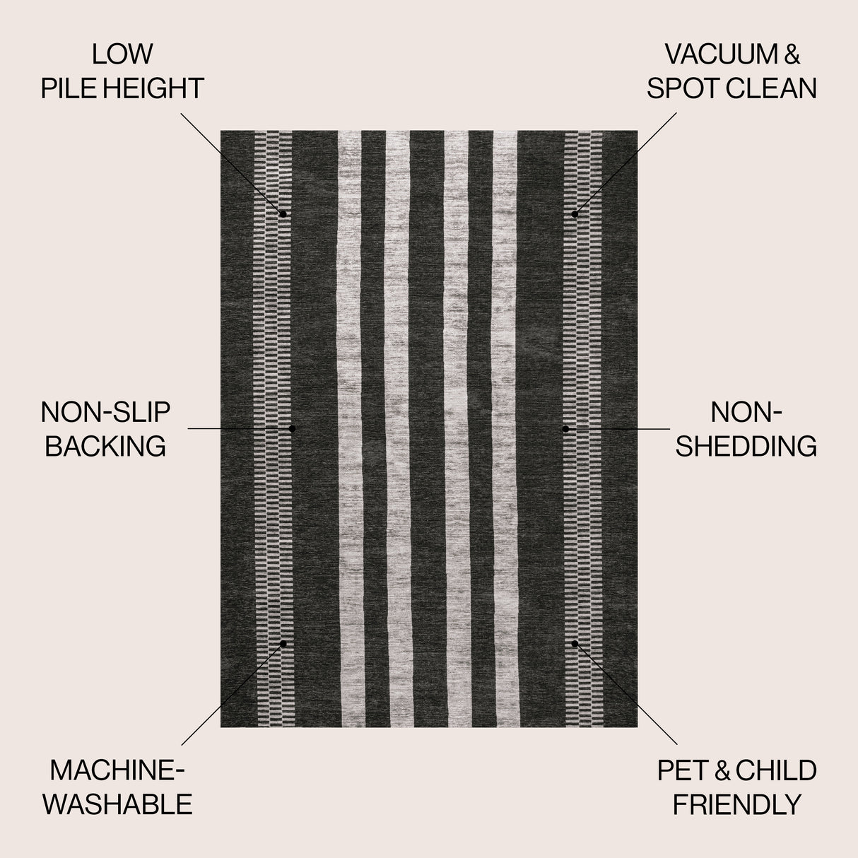 Vichy Geometric Striped Machine-Washable Area Rug