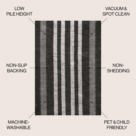 Vichy Geometric Striped Machine-Washable Area Rug