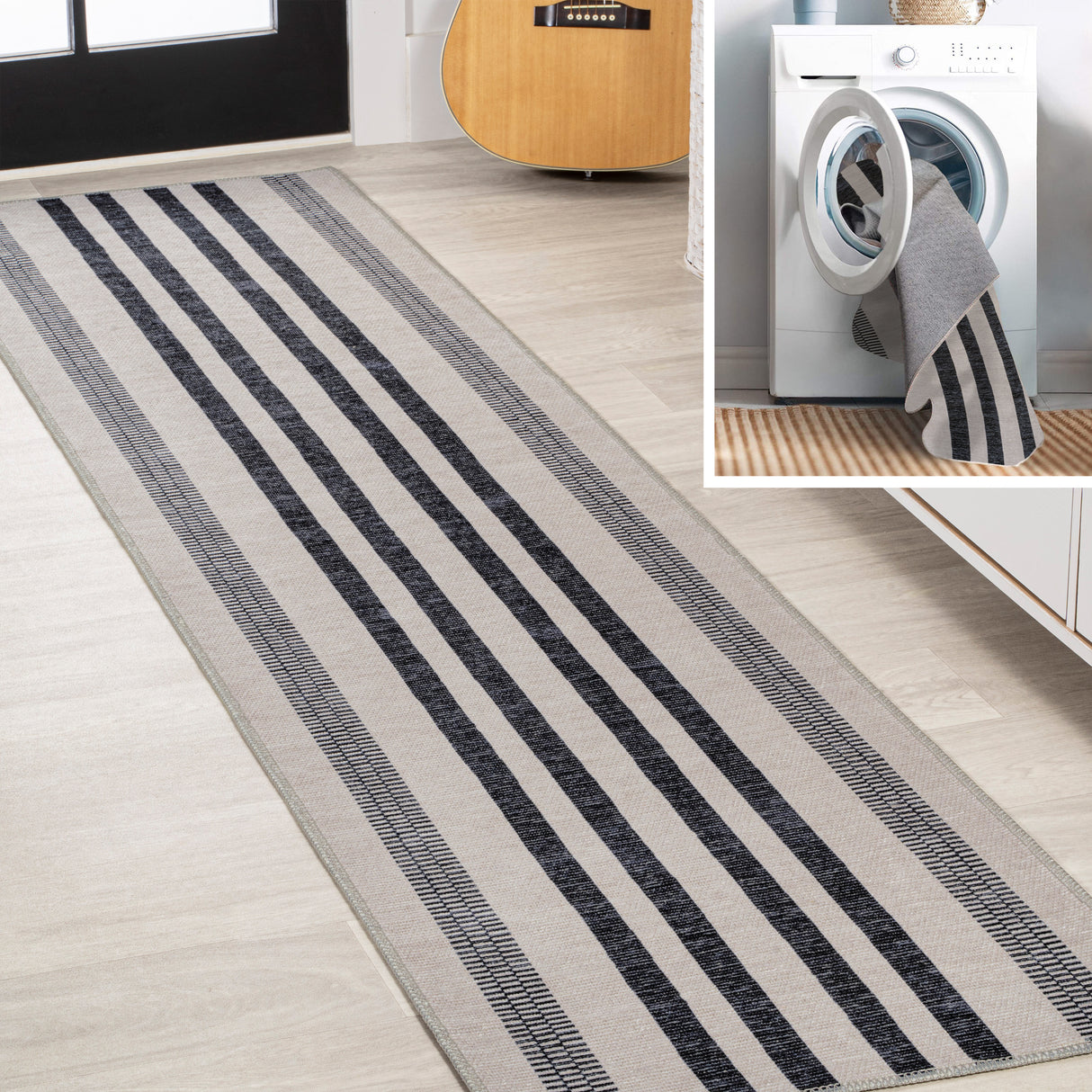Vichy Geometric Striped Machine-Washable Runner Rug