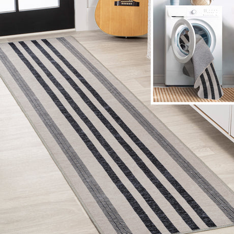 Vichy Geometric Striped Machine-Washable Runner Rug