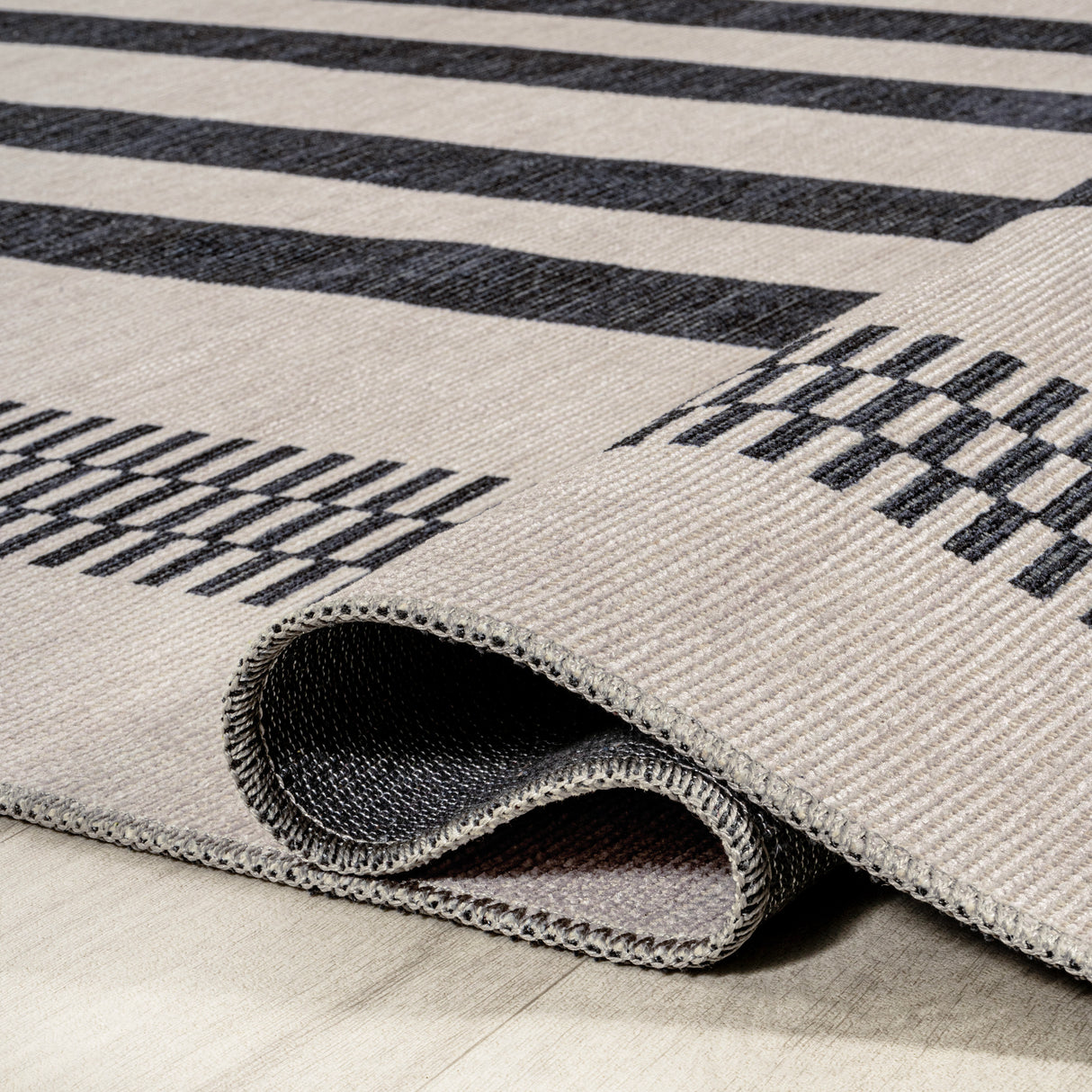 Vichy Geometric Striped Machine-Washable Area Rug