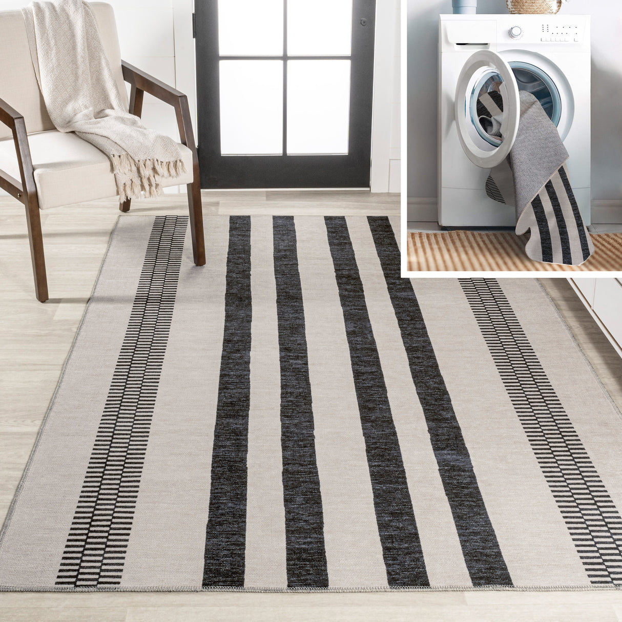 Vichy Geometric Striped Machine-Washable Area Rug
