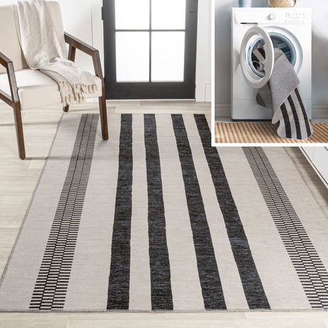 Vichy Geometric Striped Machine-Washable Area Rug