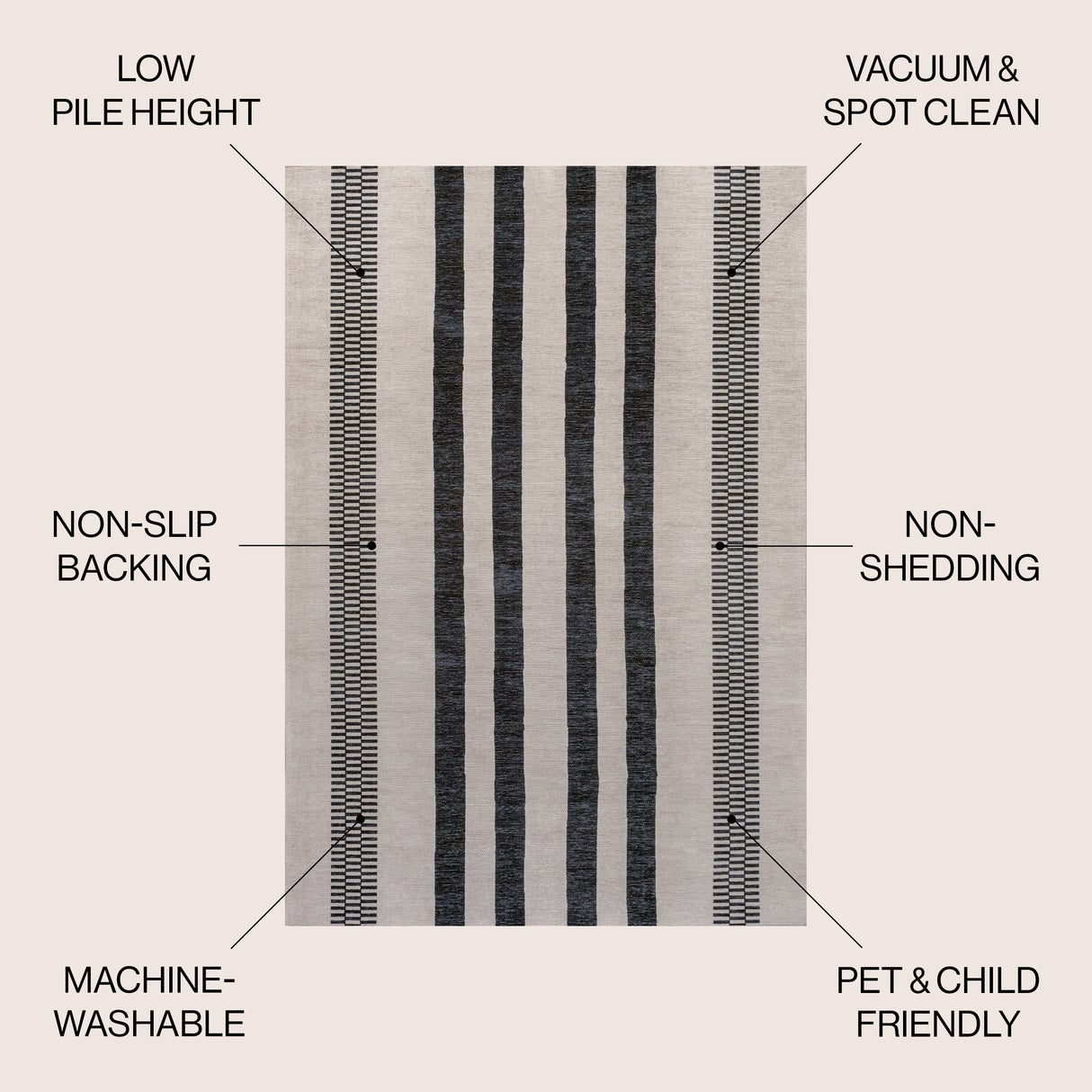 Vichy Geometric Simple Striped Machine-Washable Area Rug