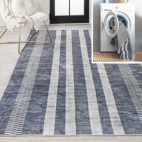 Vichy Geometric Simple Striped Machine-Washable Area Rug