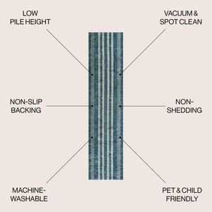 Vichy Geometric Striped Machine-Washable Slate Runner Rug