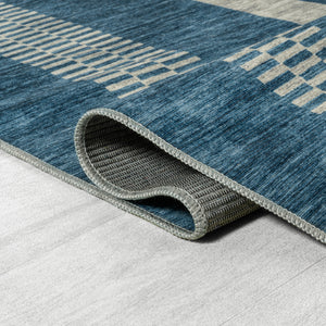 Vichy Geometric Striped Machine-Washable Slate Runner Rug
