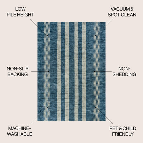 Vichy Geometric Simple Striped Machine-Washable Area Rug