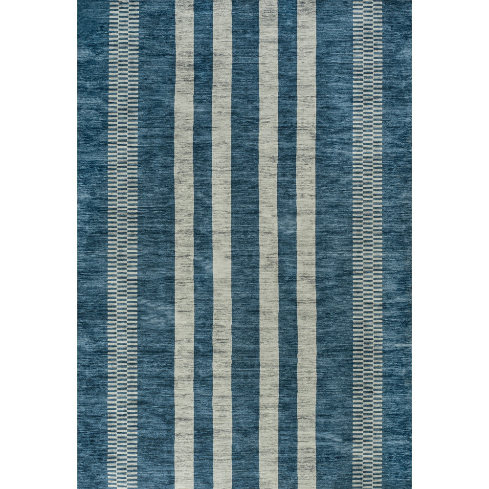 Vichy Geometric Striped Machine-Washable Slate Runner Rug