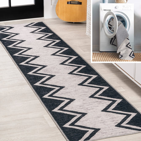 Siksak-Modern-Chevron-Border-Machine-Washable-Runner-Rug-Runner-Rugs