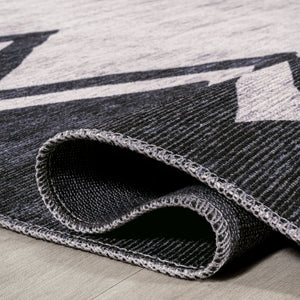 Siksak Modern Chevron Border Machine-Washable Runner Rug