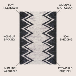 Siksak Modern Chevron Border Machine-Washable Area Rug