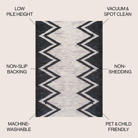 Siksak Modern Chevron Border Machine-Washable Area Rug