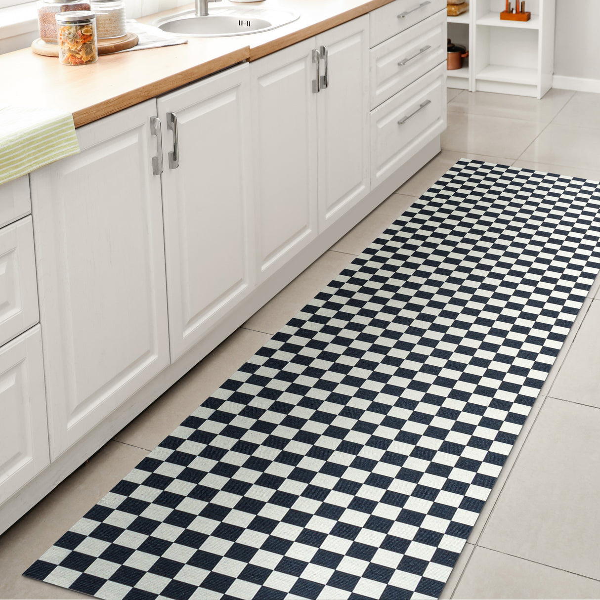 Ainsley Modern Cottage Checkerboard Washable Runner Rug