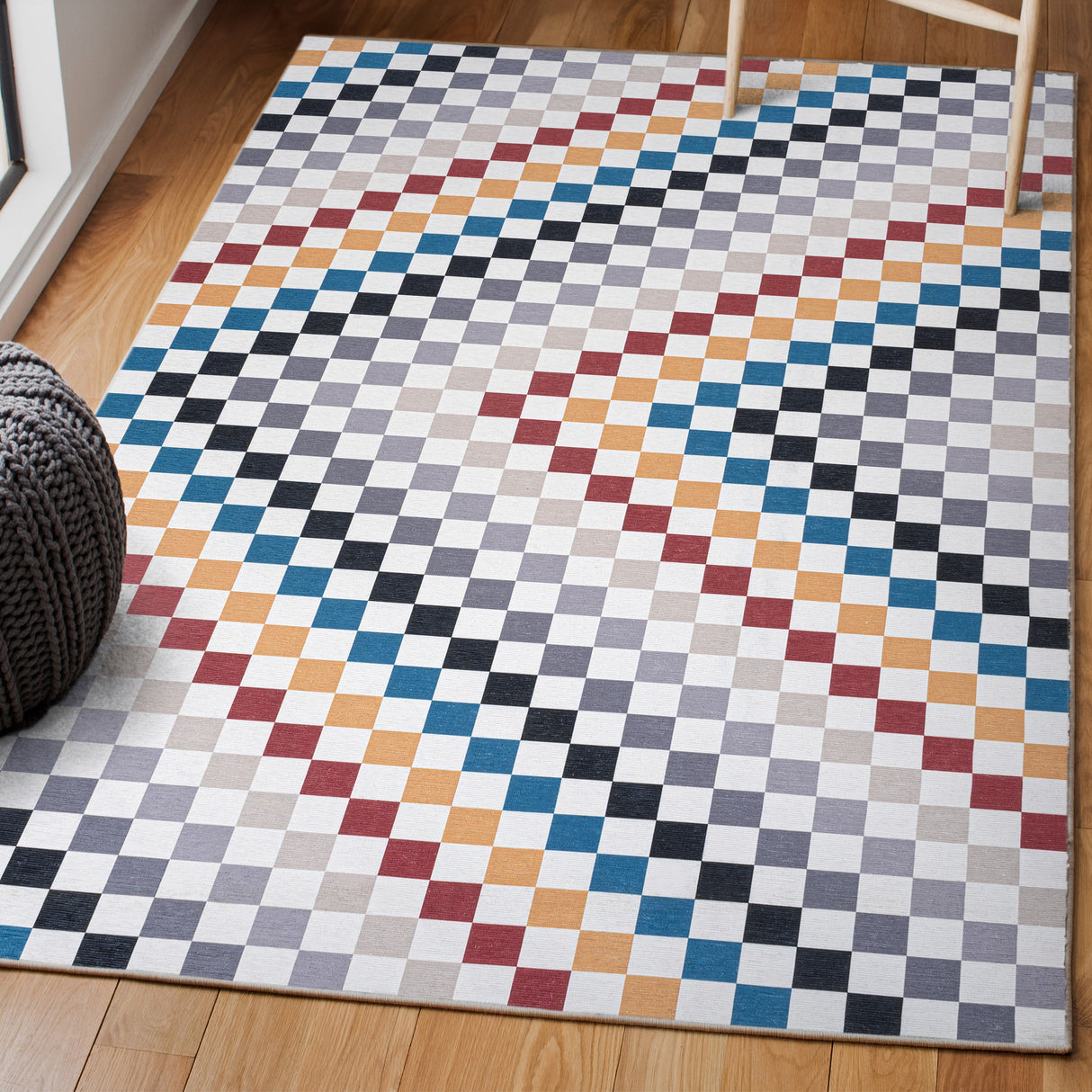 Ainsley Modern Cottage Checkerboard Washable Area Rug