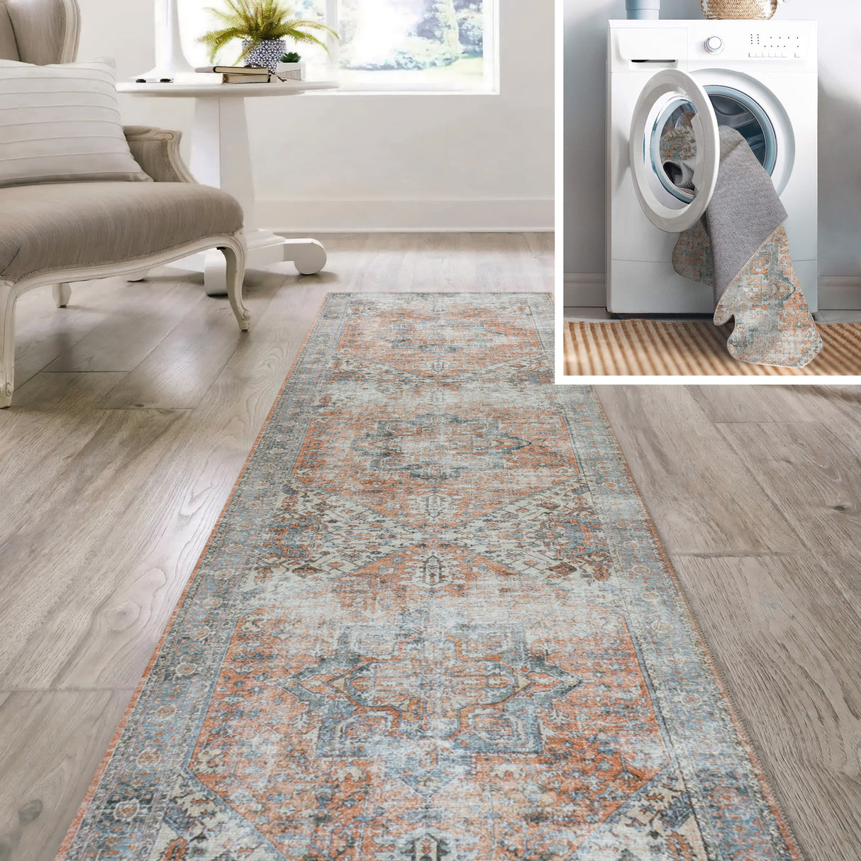 Armae-Distressed-Medallion-Chenille-Machine-Washable-Runner-Rug-Runner-Rugs