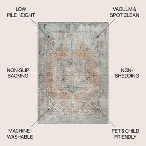 Armae Distressed Medallion Chenille Machine-Washable Area Rug