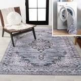 Wincer Chenille Cottage Medallion Machine-Washable Area Rug