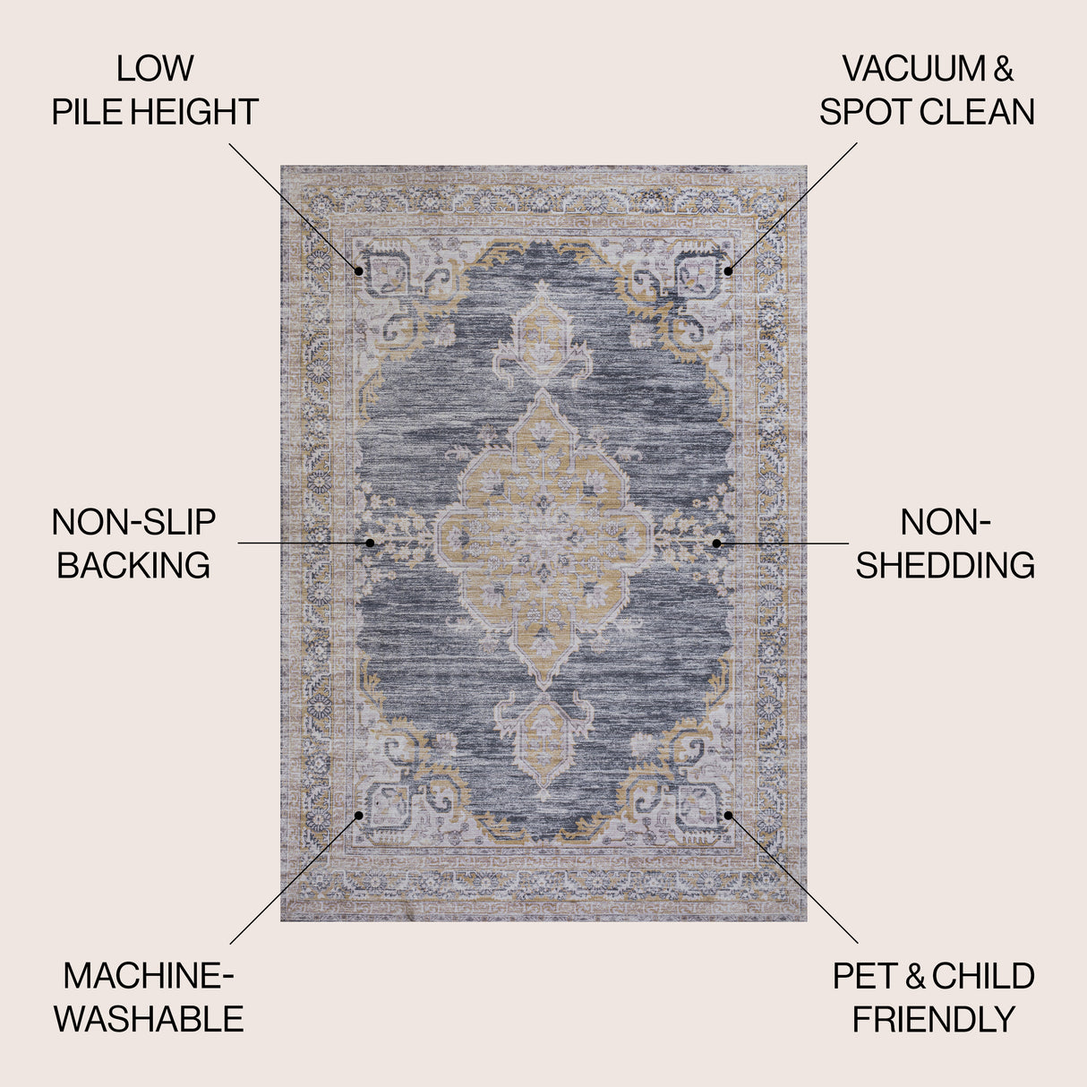 Wincer Chenille Cottage Medallion Machine-Washable Area Rug