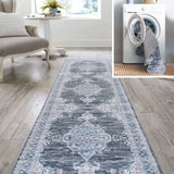 Wincer Chenille Cottage Medallion Machine-Washable Runner Rug