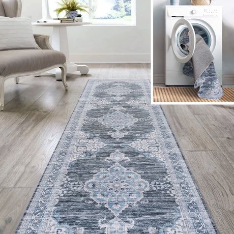 Wincer Chenille Cottage Medallion Machine-Washable Runner Rug