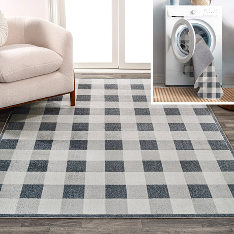 Gingham-Gradient-Plaid-Cottage-Machine-Washable-Area-Rug-Area-Rug-Area-Rugs