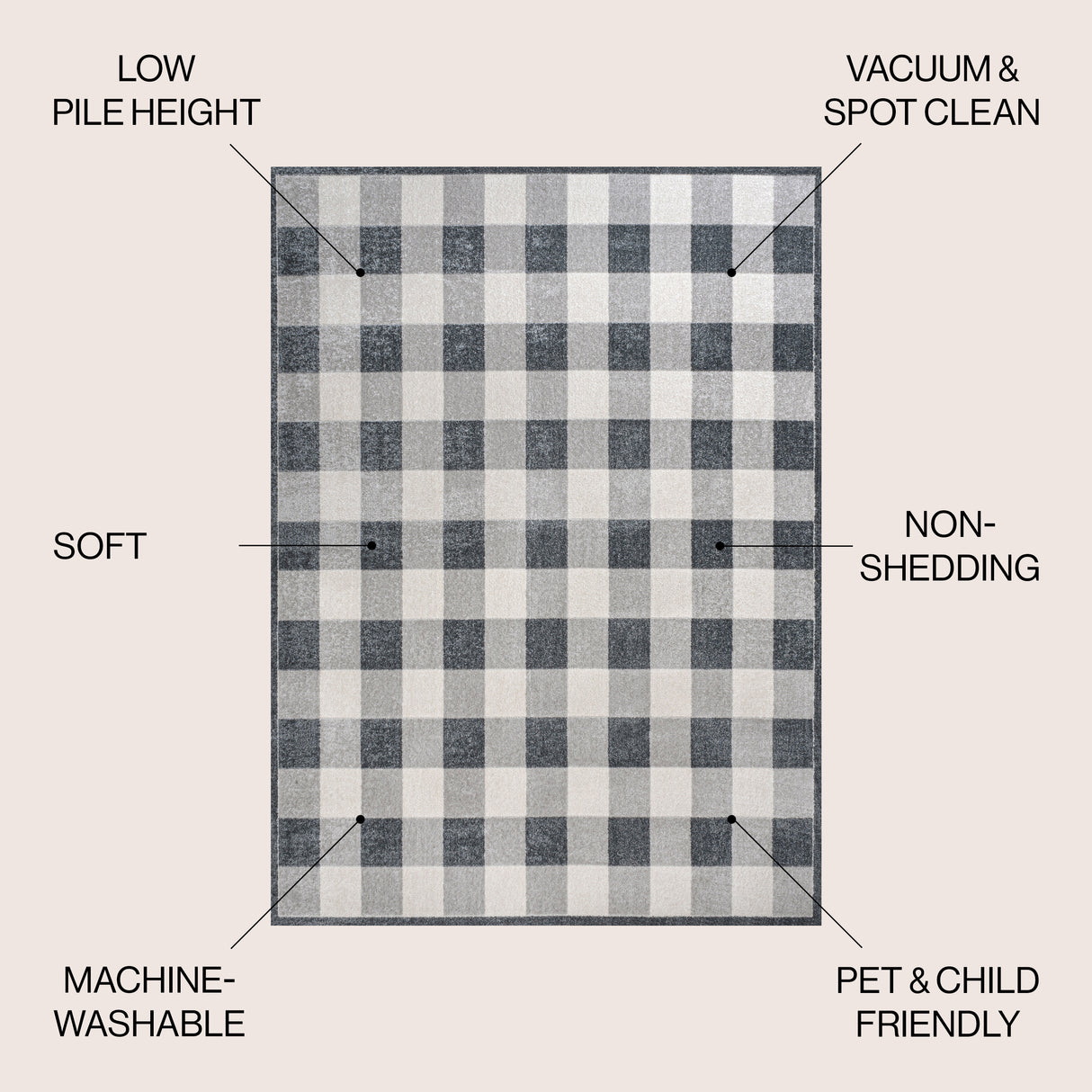 Gingham Gradient Plaid Cottage Machine-Washable Area Rug Area Rug