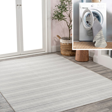 Fawning Two-Tone Striped Classic Low-Pile Machine-Washable Area Rug